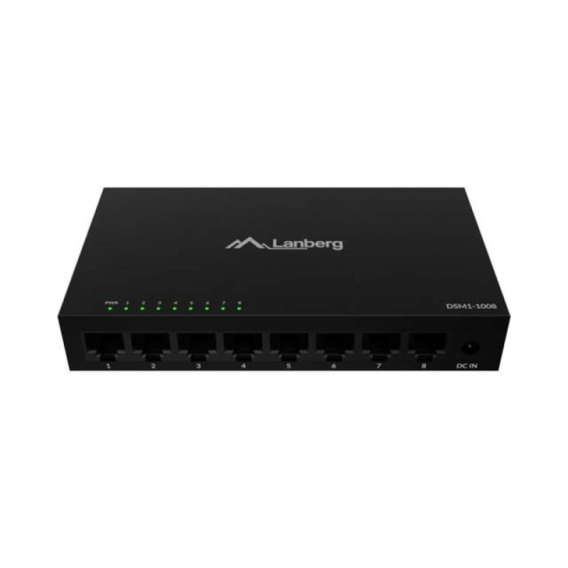 LANBERG SWITCH DSM1-1008 8X1GB/S UNMANAGED GIGABIT ETHERNET 12V (METAL HOUSING)