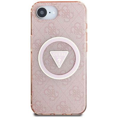 3. Guess IML Metal Glitter 4G Circle Triangle MagSafe case for iPhone 16e - pink
