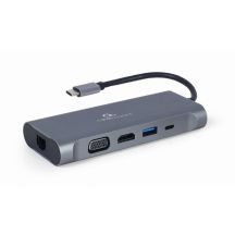 GEMBIRD USB TYPE-C 7-IN-1 MULTI-ADAPTER (USB 3.0 HUB + HDMI + VGA + PD + CARD READER + STEREO AUDIO), GREY