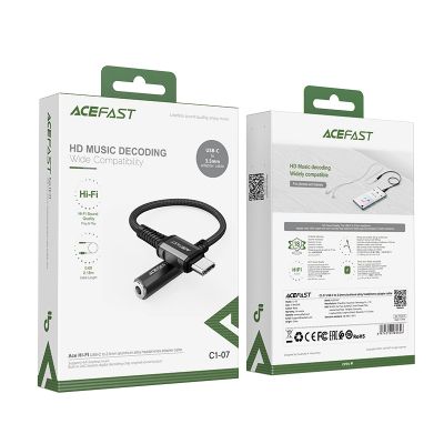 5. Acefast audio cable USB Type C - 3.5mm mini jack (female) 18cm, DAC, AUX black (C1-07 black)