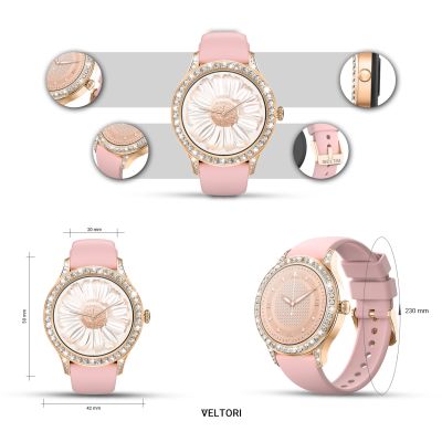9. VELTORI VT360-1 Women's Smartwatch Pink Silicone Strap