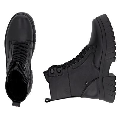 4. Women's leather ankle boots with thick soles, black Rieker W1870-02