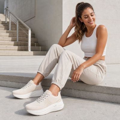 8. Beige women's platform sneakers Rieker W4101-60