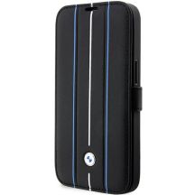 Case BMW BMBKP14L22RVSK iPhone 14 Pro 6.1" black/black bookcase Leather Stamp Blue Lines