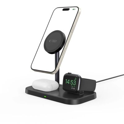 8. Tech-Protect QI15W-A22 MagSafe Inductive Charger with 3in1 MagSafe Stand for Smartphone / Apple Watch / AirPods - Black