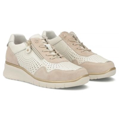 4. Women's leather sneakers with openwork wedges, beige Filippo DP7605
