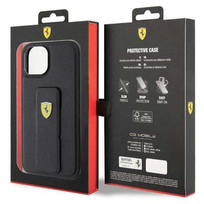8. Ferrari Grip Stand Metal Logo case for iPhone 15 - black