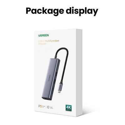 4. Ugreen CM512 90568 USB-C Adapter - 2x USB-A 3.0 / HDMI / RJ45 / SD and TF Card Reader / USB-C PD 100W - Gray