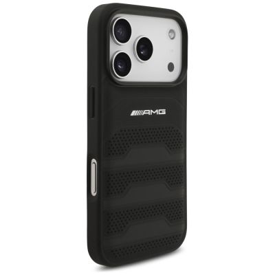 4. AMG Leather Debossed Lines Logo Case for iPhone 17 Pro - Black