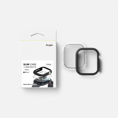 7. Ringke Slim 2-pack Case for Apple Watch 10 46mm - Clear and Matte Black