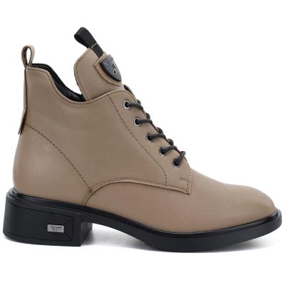 2. Beige women’s leather heeled ankle boots Vinceza 133145