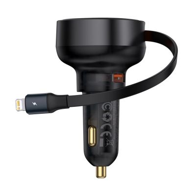 Baseus Enjoyment Pro 55W USB-A Car Charger with Retractable Lightning Cable - Black