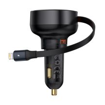 Baseus Enjoyment Pro 55W USB-A Car Charger with Retractable Lightning Cable - Black