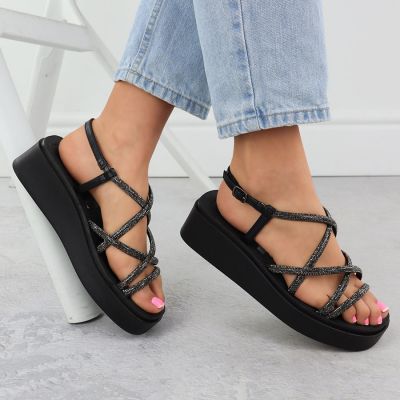 2. Women's Roman wedge sandals with zircons, black Filippo DS6898