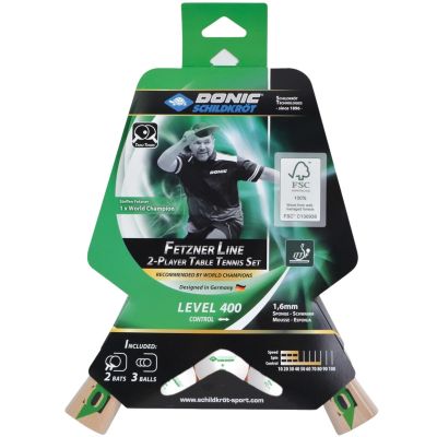 13. TABLE TENNIS SET 2 RACKETS 3 BALLS FETZNER 400 FSC DONIC