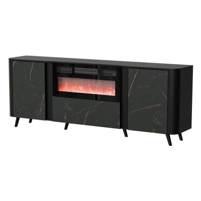 2. VOLARE chest of drawers 200x39x75 black/san sebastian + fireplace