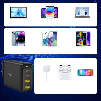 8. Choetech charger GaN 140W 4 ports (2x USB C, 2x USB) black (PD6005)