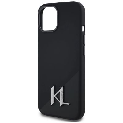 6. Karl Lagerfeld Silicone Shadow Metal Initial MagSafe Case for iPhone 15 Black