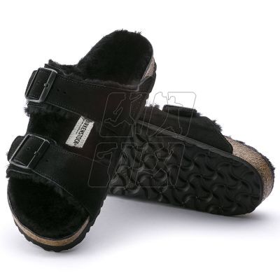 7. Women's slippers insulated with lambswool Birkenstock Arizona VL Shearling Black suede leather regular wide (0752661)