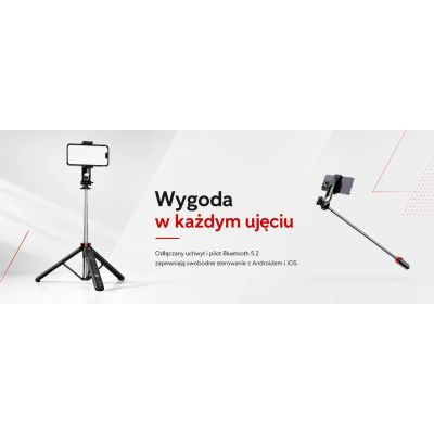 25. Selfie stick WC1Y3S telescopic tripod 1.3m with phone holder - black