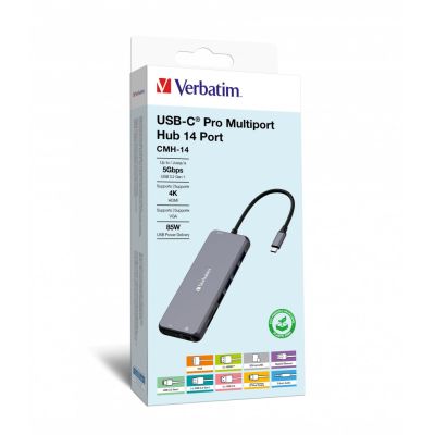 Verbatim CMH-14 USB Type-C Adapter 5000 Mbit/s Silver