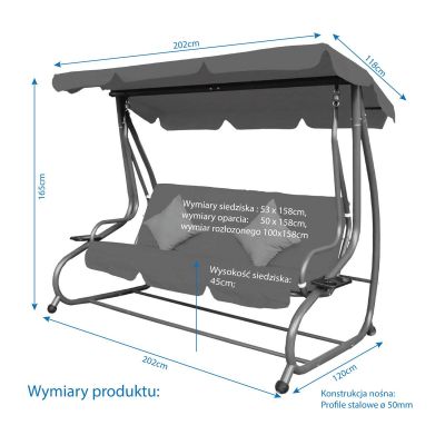 7. KASIA GARDEN AND BALCONY SWING 3-SEATER GRAY