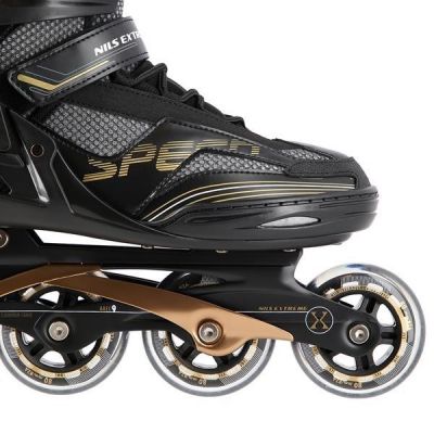 5. NILS EXTREME NA2150 ROLLER SKATES BLACK AND GOLD SIZE 44