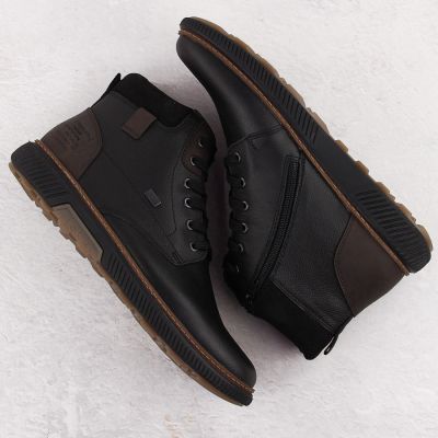4. Men’s Black Waterproof Leather Boots with Warm Lining Rieker B3343-00