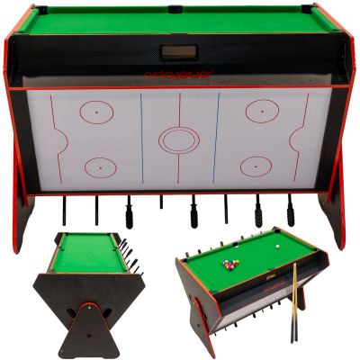 4. 3-in-1 ROTARY GAME TABLE BILLIARDS TABLE FOOTBALL AIR HOOK-UP 121x84.5x85.3CM BLACK