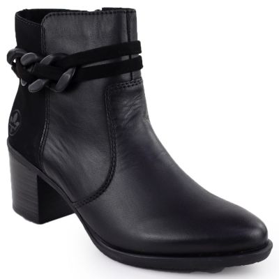 Women's leather ankle boots with a black heel, Rieker Y2066-00