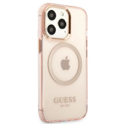 4. Guess Gold Outline Translucent MagSafe case for iPhone 13 Pro Max - pink