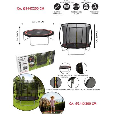 19. DUNLOP PREMIUM TRAMPOLINE WITH INNER NET, diameter 244cm
