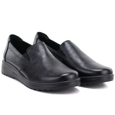 5. Women's leather slip-on wedge shoes, black, Potocki JE19505