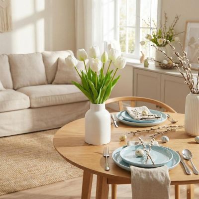 7. BOUQUET OF 5 WHITE PEONY TULIPS 39 CM LIFE-LIKE SPRING DECORATION