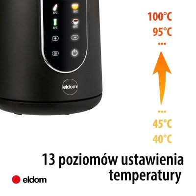 3. ELDOM CORDLESS KETTLE WITH TEMPERATURE REGULATION C550 BLACK 5 STORED PROGRAMS: 40, 70, 80, 90, 100°C (PLASTIC + STAINLESS STEEL)