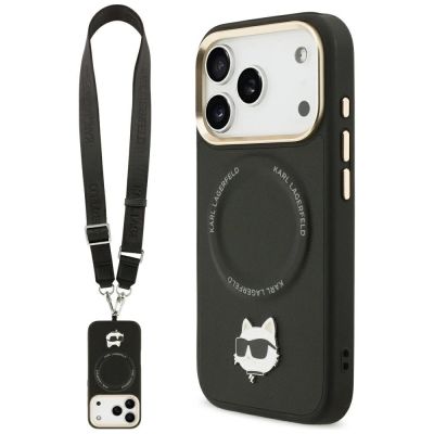 Karl Lagerfeld Big Strap Choupette Metal Logo MagSafe Case for iPhone 17 Pro Max - Black