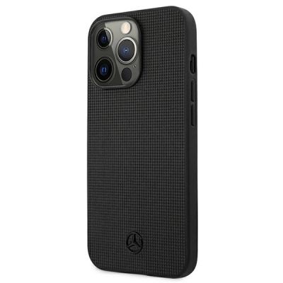 2. Mercedes Leather Meshed Metal Logo Case for iPhone 13 Pro / iPhone 13 - Black