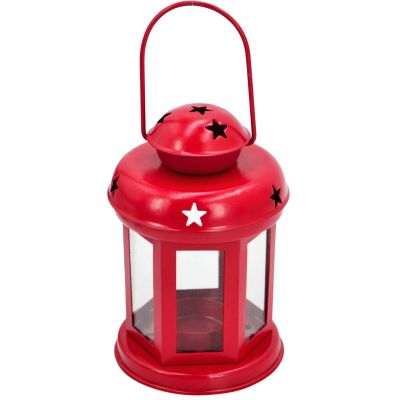 5. RED TEA LIGHT LANTERN CANDLE HOLDER
