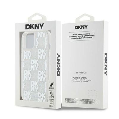 8. DKNY Liquid Glitter Multilogo case for iPhone 15 / 14 / 13 - white