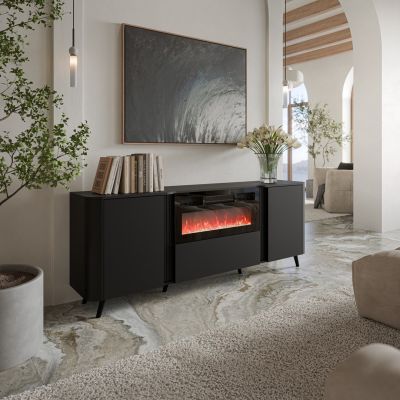 3. VOLARE Sideboard 200 x 39 x 75 cm, black + fireplace