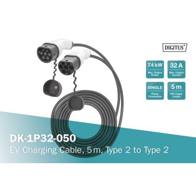 4. Digitus EV Charging Cable, Type2-Type2, Single Phase 230V, 32A, 7.4kW, 5m