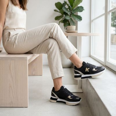 7. Women's leather sports shoes black Kobbo 100102