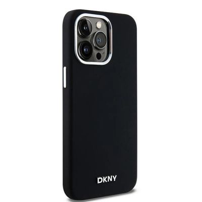 4. DKNY Liquid Silicone Small Metal Logo MagSafe Case for iPhone 14 Pro Max - Black