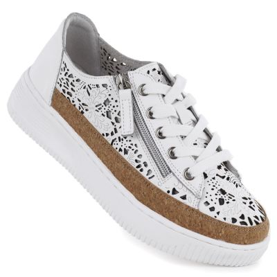2. Women's leather openwork zipper shoes, white Artiker 58C1250