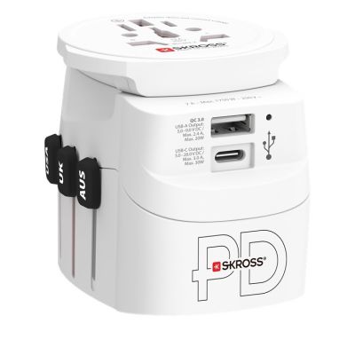 SKROSS Pro Light USB AC30PD World Adapter, White