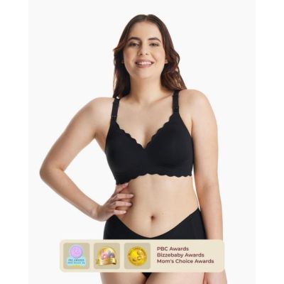 2. MOMCOZY YN46 Seamless Floral Support Nursing Bra Black S