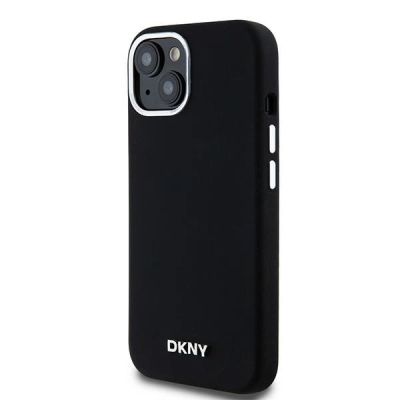 2. DKNY Liquid Silicone Small Metal Logo MagSafe Case for iPhone 15 / 14 / 13 - Black