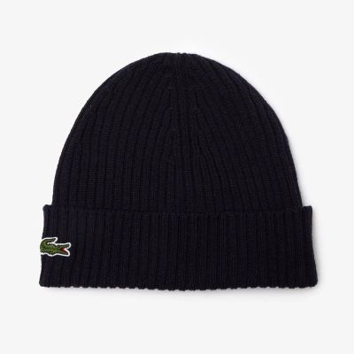 Lacoste Ribbed Wool Beanie Navy Blue - RB0001-166