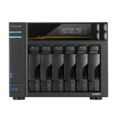 3. AS6806T NAS; Tower; 6x (3.5" SATA HDD/ 2.5" SSD); AMD Ryzen Embedded V3C14; 16G ECC DDR5 SODIMM (max. 64GB), 2x 10GbE, 2x 5GbE, 4x M.2 2280 NVMe PCIe 4.0, 2x USB4, 2x USB 3.2 Gen, 1x optional 10 GbE card