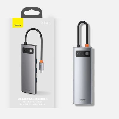 25. Baseus Metal Gleam 8in1 USB-C Hub - USB-C PD 100W 1x HDMI 4K 30Hz 1x SD and microSD card reader 3x USB-A 3.2 1xRJ45 - gray
